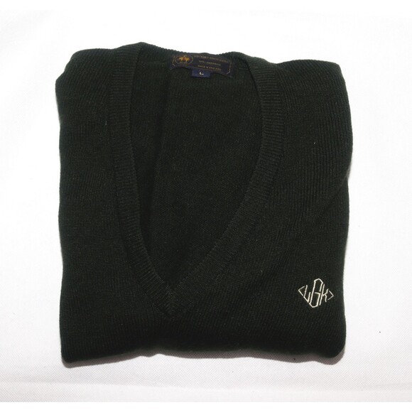 Brooks Brothers 100% Lambswool Men's Long Sleeve V-Neck Green Sweater Size Large - Picture 4 of 7